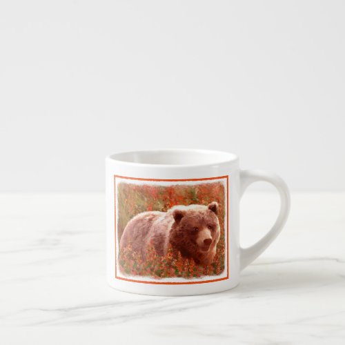 Grizzly Bear Cub in Fireweed Painting Wildlife Art Espresso Cup