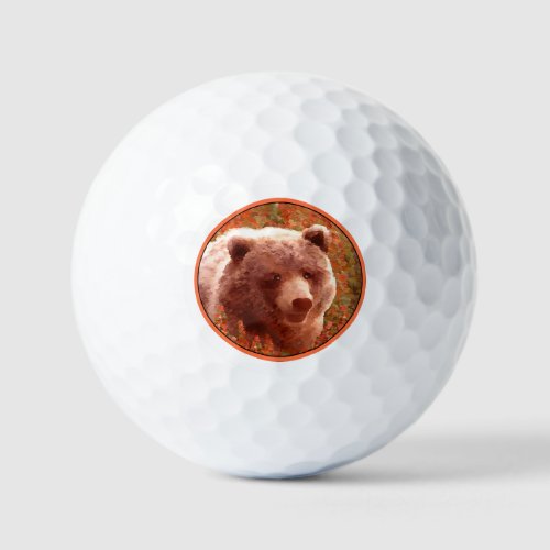 Grizzly Bear Cub in Fireweed Painting Wildlife Art Golf Balls
