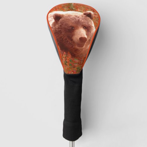 Grizzly Bear Cub in Fireweed Painting Wildlife Art Golf Head Cover