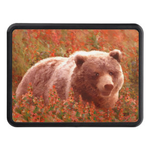 Grizzly Bear Cub in Fireweed Painting Wildlife Art Hitch Cover
