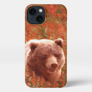 Grizzly Bear Cub in Fireweed Painting Wildlife Art iPhone 13 Case