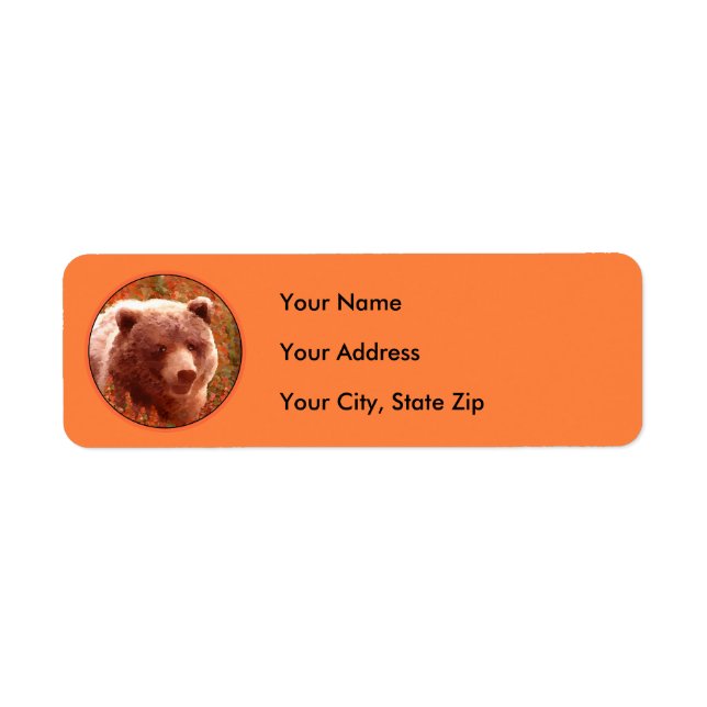 Grizzly Bear Cub in Fireweed Painting Wildlife Art Label (Front)