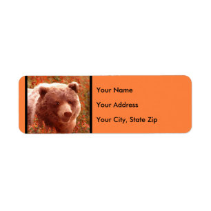 Grizzly Bear Cub in Fireweed Painting Wildlife Art Label