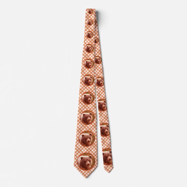 Grizzly Bear Cub in Fireweed Painting Wildlife Art Neck Tie (Front)