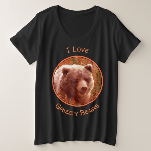 Grizzly Bear Cub in Fireweed Painting Wildlife Art Plus Size T_Shirt
