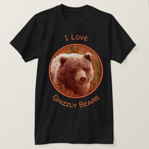 Grizzly Bear Cub in Fireweed Painting Wildlife Art T_Shirt