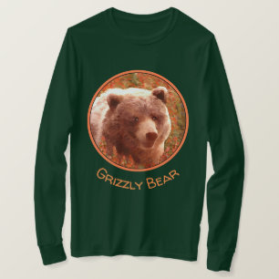 Grizzly Bear Cub in Fireweed Painting Wildlife Art T-Shirt