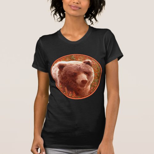 Grizzly Bear Cub in Fireweed Painting Wildlife Art T_Shirt