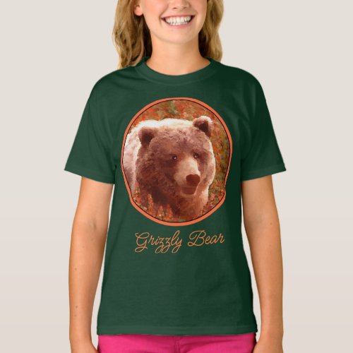 Grizzly Bear Cub in Fireweed Painting Wildlife Art T_Shirt