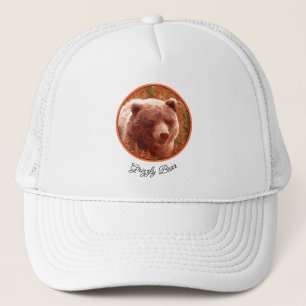 Grizzly Bear Cub in Fireweed Painting Wildlife Art Trucker Hat