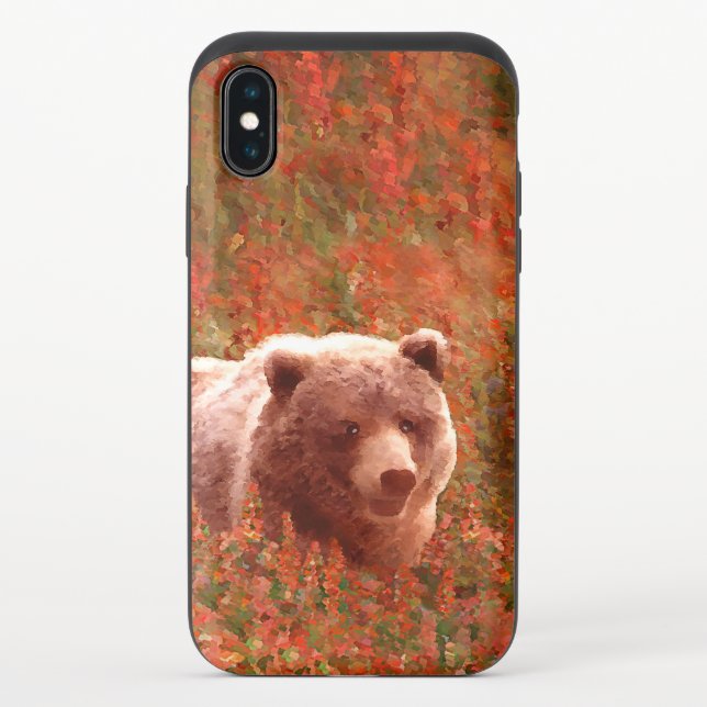 Grizzly Bear Cub in Fireweed Painting Wildlife Art Uncommon iPhone Case (Back)