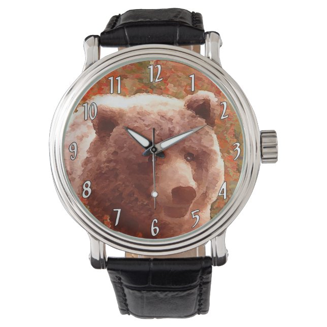 Grizzly Bear Cub in Fireweed Painting Wildlife Art Watch (Front)