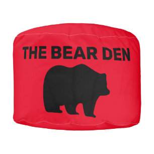 GRIZZLY BEAR DEN RED POUF