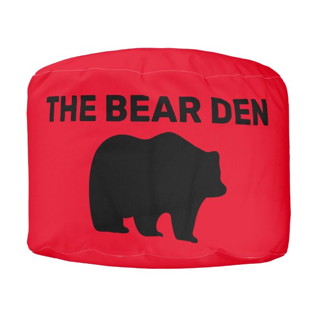 GRIZZLY BEAR DEN RED  POUF (Front)