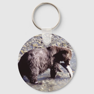 Grizzly Bear Eating a Salmon Keychain