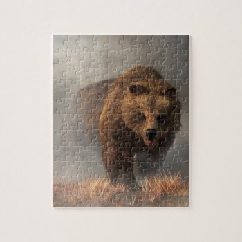 Grizzly Bear Emerging From The Fog Jigsaw Puzzle by ArtOfDanielEskridge at Zazzle