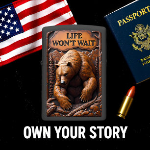 Grizzly Bear Fallen Log Motivational Zippo Lighter