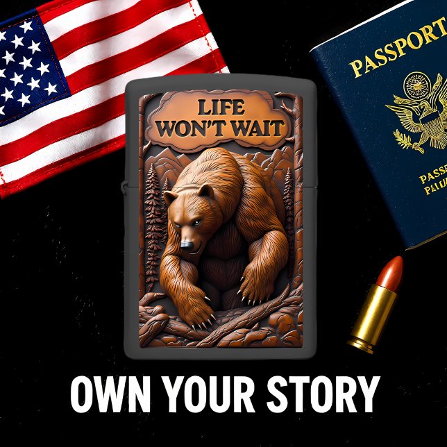 Grizzly Bear Fallen Log Motivational Zippo Lighter (Creator Uploaded)