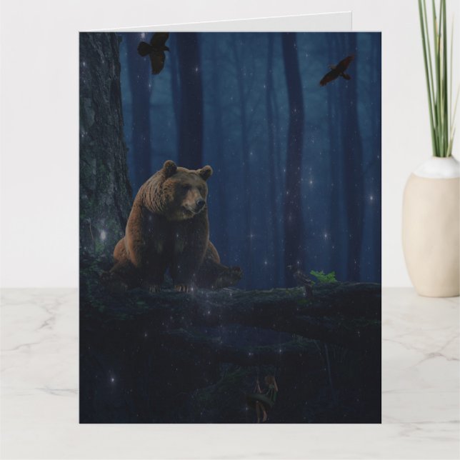 GRIZZLY BEAR FIREFLIES  FANTASY BIG BIRTHDAY CARD (Front)
