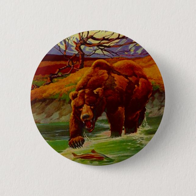 Grizzly Bear Fishing Wildlife Bears Gifts Gift Button (Front)
