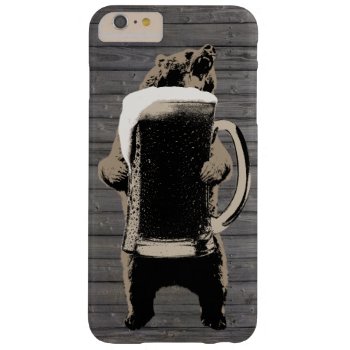 Grizzly Bear & Giant Beer Cup Wood Background Barely There Iphone 6 Plus Case by caseplus at Zazzle