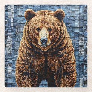 Grizzly bear glass coaster