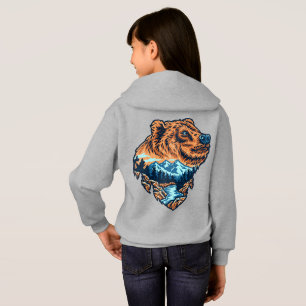 Grizzly Bear Head Silhouette Mountain Forest River Hoodie