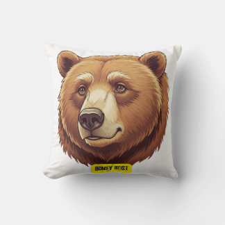 Grizzly bear. Honey heist Throw Pillow