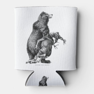 Grizzly bear Hunting Deer Simple Drawing Can Cooler