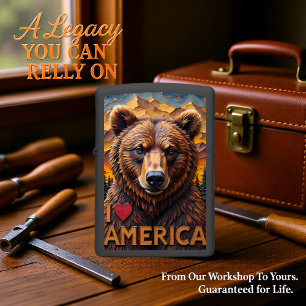 Grizzly Bear I Love America Relief Zippo Lighter