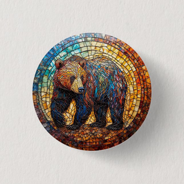 Grizzly Bear in Artistic Design Button (Front)