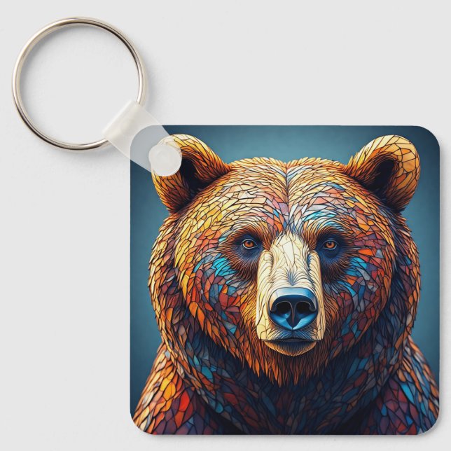 Grizzly Bear in Artistic Design Keychain (Front)