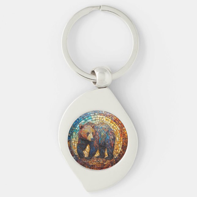 Grizzly Bear in Artistic Design Keychain (Front)
