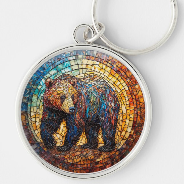 Grizzly Bear in Artistic Design Keychain (Front)