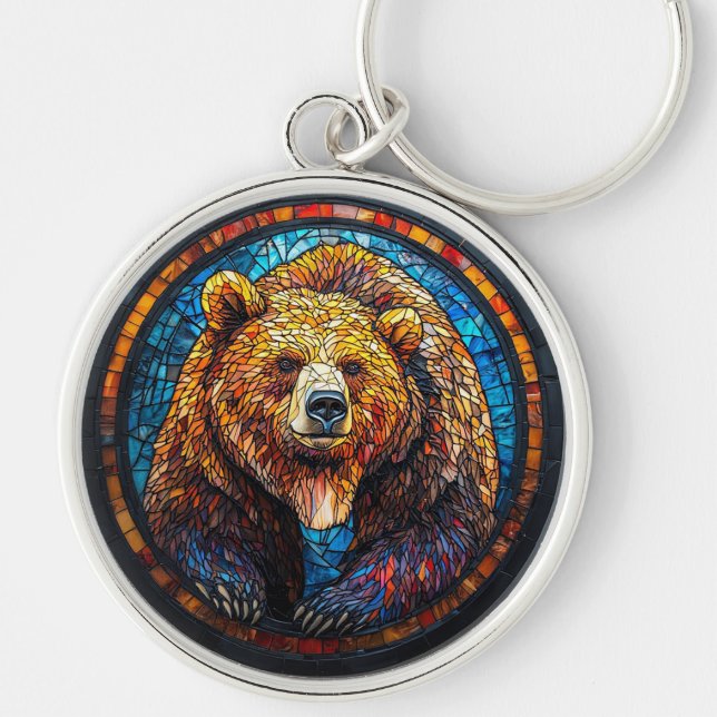 Grizzly Bear in Artistic Design Keychain (Front)