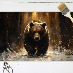 Grizzly Bear in the Forest Painting Decoupage Tissue Paper