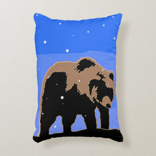 Grizzly Bear in Winter - Original Wildlife Art Accent Pillow