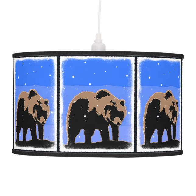 Grizzly Bear in Winter  - Original Wildlife Art Ceiling Lamp (Front)