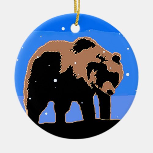 Grizzly Bear in Winter  _ Original Wildlife Art Ceramic Ornament