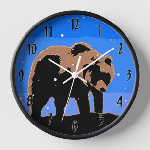Grizzly Bear in Winter - Original Wildlife Art Clock