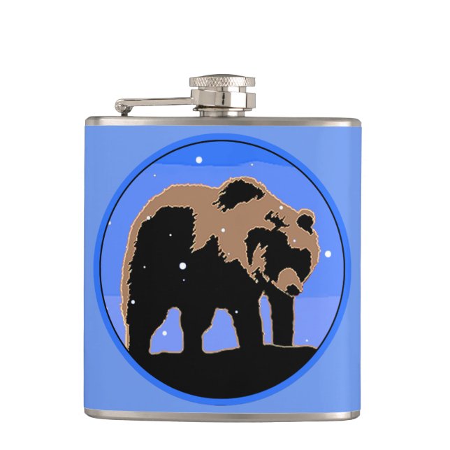 Grizzly Bear in Winter  - Original Wildlife Art Flask (Front)