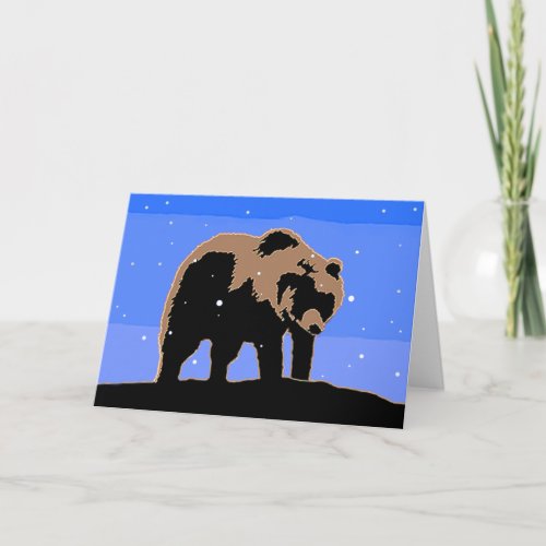 Grizzly Bear in Winter  _ Original Wildlife Art Holiday Card