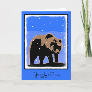 Grizzly Bear in Winter - Original Wildlife Art Holiday Card
