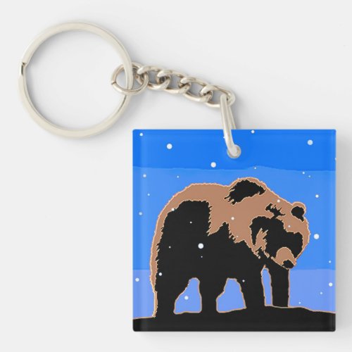 Grizzly Bear in Winter  _ Original Wildlife Art Keychain