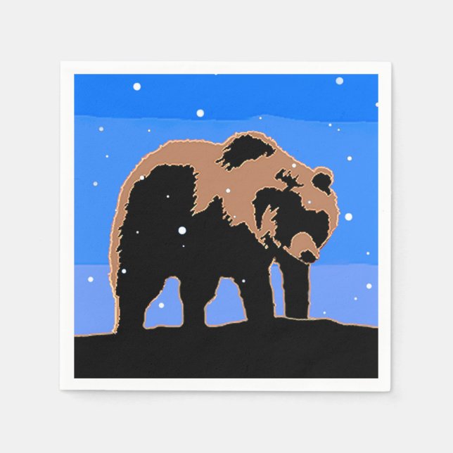 Grizzly Bear in Winter  - Original Wildlife Art Napkins (Front)