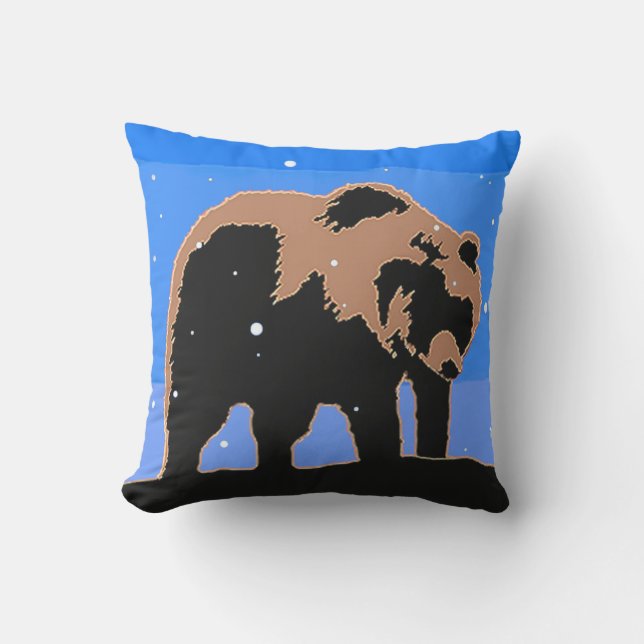 Grizzly Bear in Winter  - Original Wildlife Art Outdoor Pillow (Front)