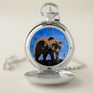 Grizzly Bear in Winter  - Original Wildlife Art Pocket Watch