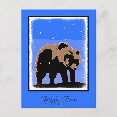 Grizzly Bear in Winter  _ Original Wildlife Art Postcard