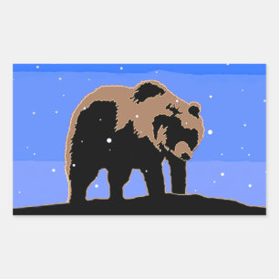 Grizzly Bear in Winter - Original Wildlife Art Rectangular Sticker