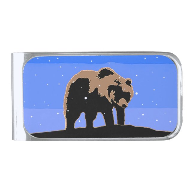 Grizzly Bear in Winter  - Original Wildlife Art Silver Finish Money Clip (Front)